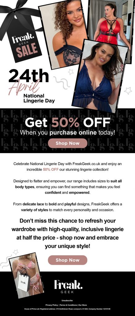 FreakGeek Lingerie Email Campaign Example